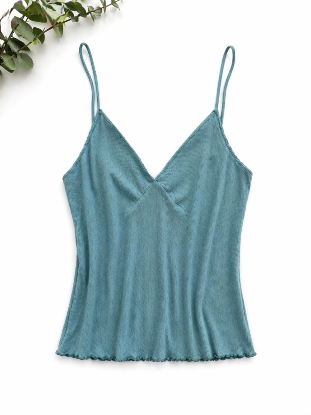 We The Free People V-Neck Cami Tank Top Teal Blue Size L Lettuce Hem